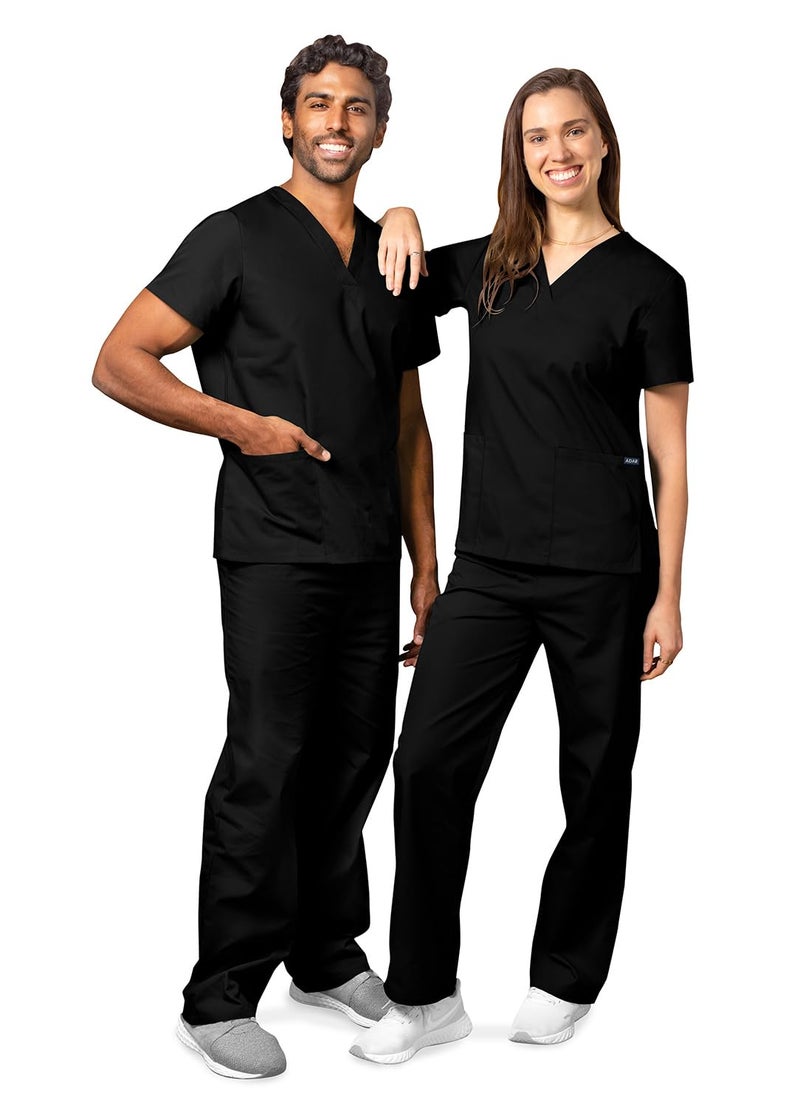 Adar Uniforms Adar Durable Unisex Scrubs Set - Classic V-Neck Scrub Top & Drawstring Scrub Pants For Men & Women - 701 - Black - L - Image 5